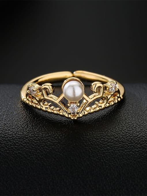 AOG Brass Cubic Zirconia Crown Vintage Band Ring 1