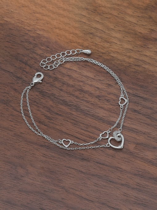 platinum SLZ001 Brass Heart Minimalist Strand Double Layer Chain Bracelet