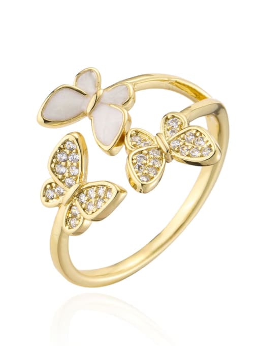 AOG Brass Cubic Zirconia Butterfly Vintage Band Ring