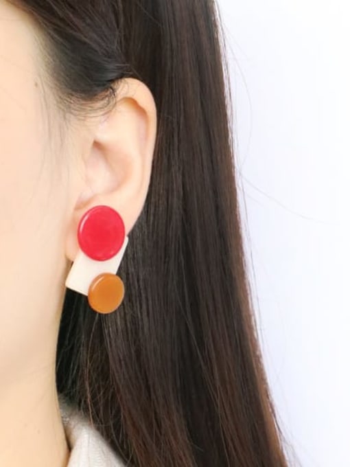 Five Color Alloy Acrylic Geometric Cute Stud Earring 2