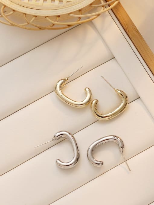 HYACINTH Copper Smooth C shape   Minimalist Stud Trend Korean Fashion Earring 1