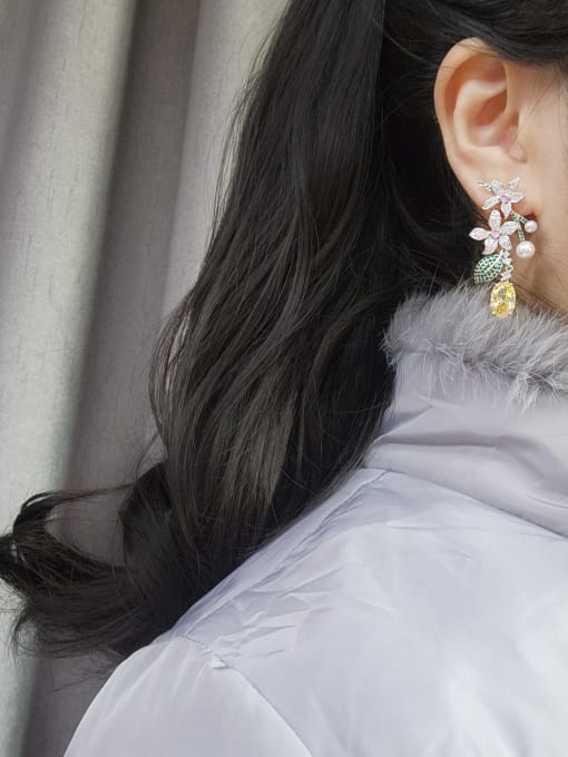 OUOU Brass Cubic Zirconia Flower Luxury Stud Earring 1