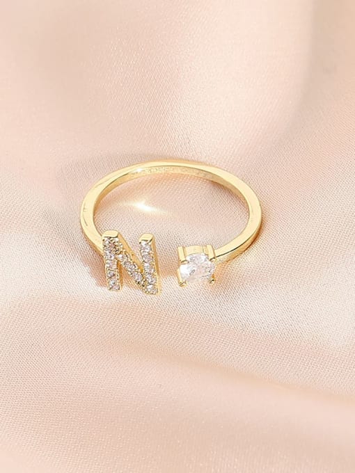 14k Gold n Brass Cubic Zirconia Letter Minimalist Band Ring