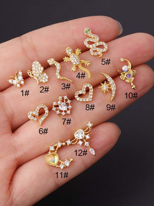 HISON Brass Cubic Zirconia Butterfly Cute Snake Moon  Nose Rings(Single Only One)