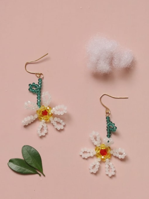 Five Color Brass Imitate Crystal Flower Minimalist Hook Earring 3