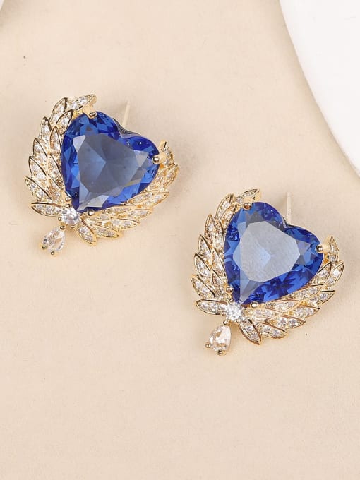 blue Brass Cubic Zirconia Heart Luxury Cluster Earring