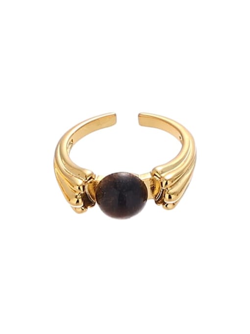 Gold natural stone style Brass Tiger Eye Geometric Hip Hop Band Ring