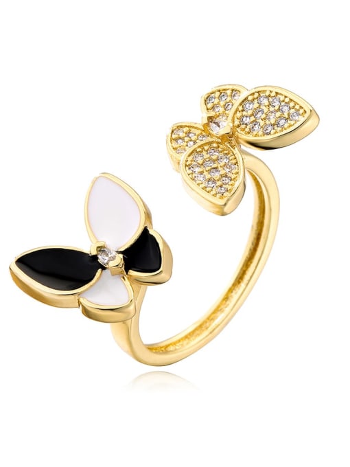 AOG Brass Enamel Cubic Zirconia Butterfly Hip Hop Band Ring 4