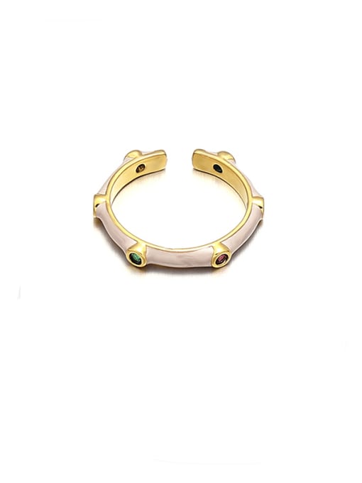 Khaki oil drop Brass Enamel Cubic Zirconia Geometric Minimalist Band Ring