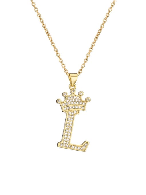L Brass Cubic Zirconia Crown Vintage Letter Pendant Necklace