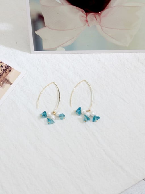Blue Crystal Copper Imitation Pearl Round Minimalist Hook Trend Korean Fashion Earring