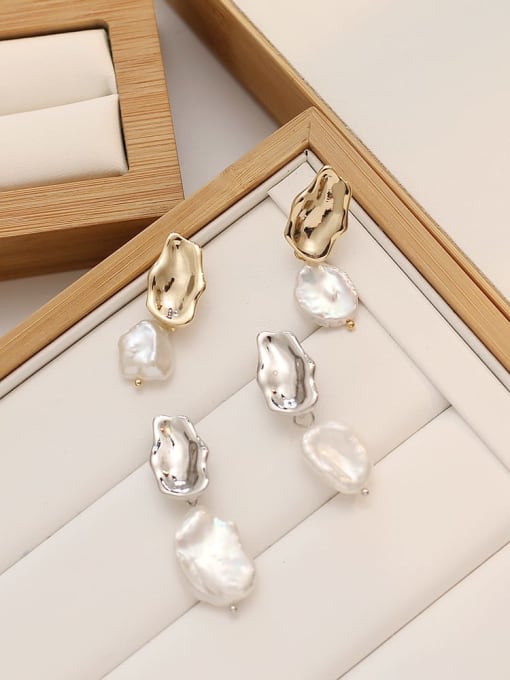 HYACINTH Copper Freshwater Pearl Geometric Minimalist Drop Trend Korean Fashion Earring 2