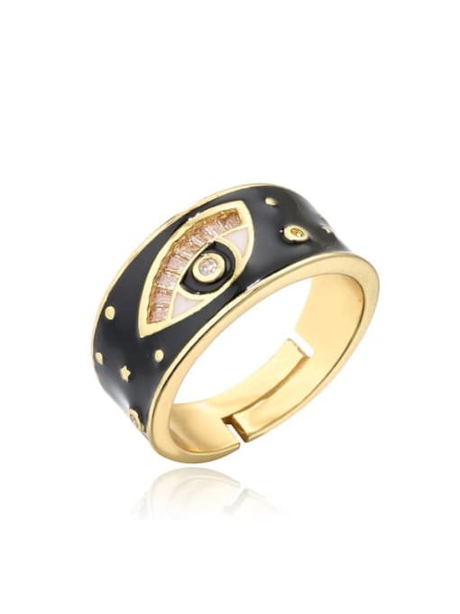 11158 Brass Enamel Cubic Zirconia Evil Eye Vintage Band Ring