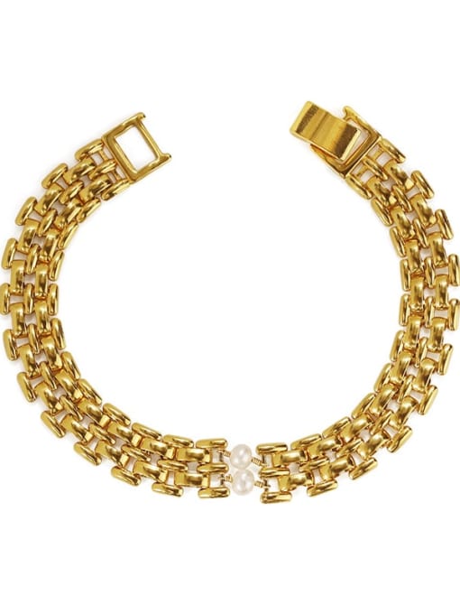 TINGS Brass Freshwater Pearl Geometric Vintage Link Bracelet 3
