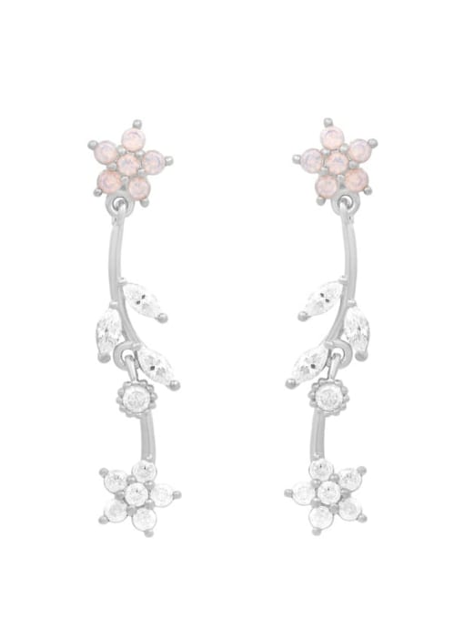 633 white K Brass Cubic Zirconia Flower Trend Stud Earring