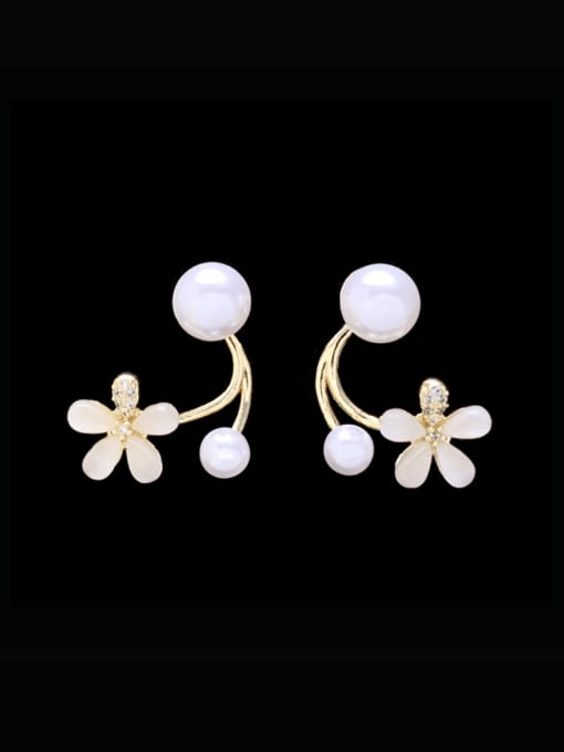 SUUTO Brass Imitation Pearl Flower Trend Stud Earring