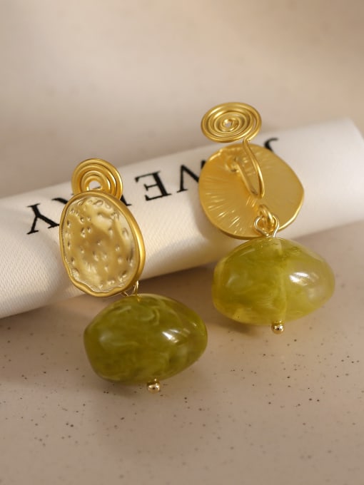 Matte gold green Brass Resin Geometric Minimalist Drop Earring