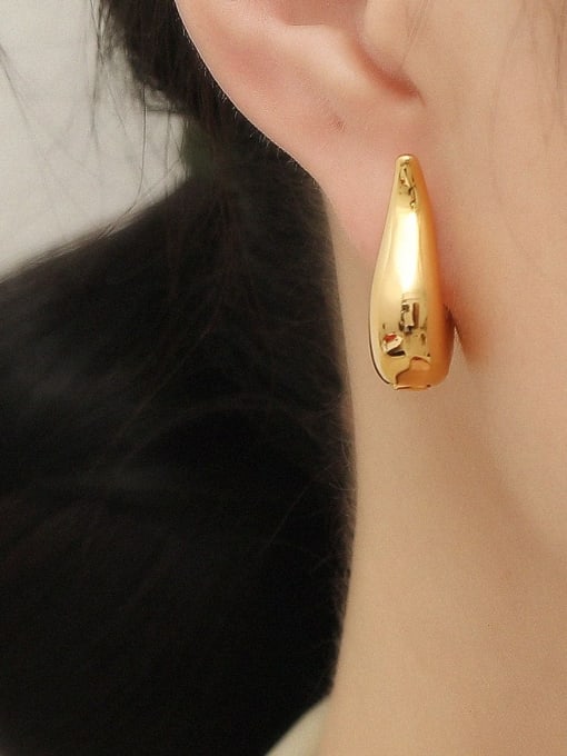 HYACINTH Brass Smooth Geometric Minimalist Huggie Trend Korean Fashion Earring 1