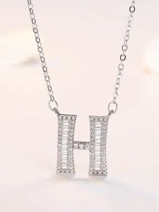 XL60392 H Brass Cubic Zirconia Letter Minimalist Necklace