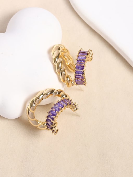 purple Brass Cubic Zirconia Geometric Dainty Stud Earring
