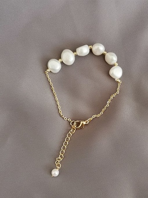 Pearl White Copper With Minimalist Freshwater Pearl   Bracelet