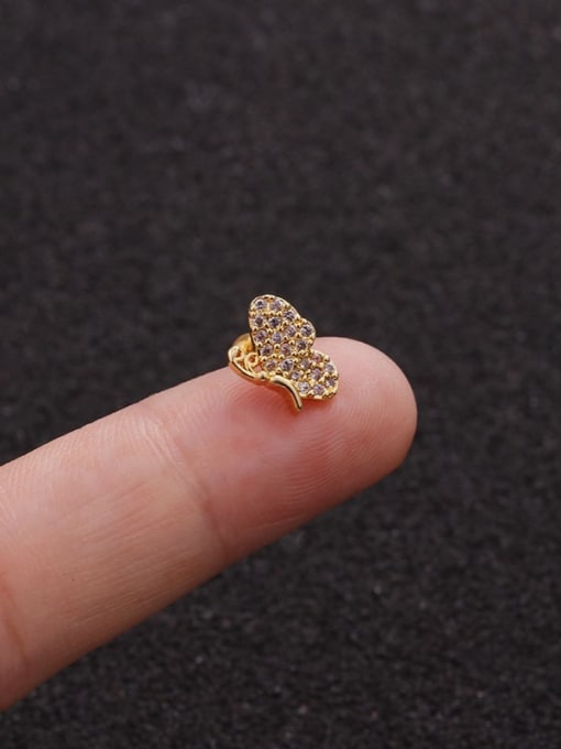 Gold 2#（Single） Brass Cubic Zirconia Bowknot Minimalist Stud Earring