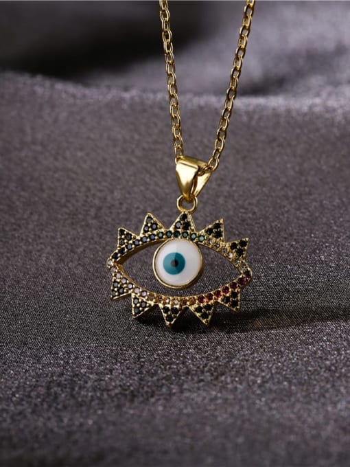 AOG Brass Cubic Zirconia Enamel  Vintage Hollow Evil Eye Pendant Necklace 1