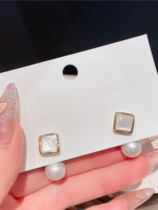 Pearl Earrings (two detachable) Brass Shell Geometric Dainty Stud Earring