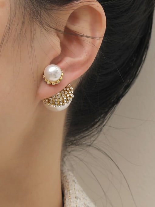 HYACINTH Brass Imitation Pearl Geometric Vintage Drop Earring 1