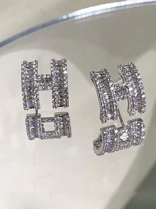 Steel Large letter Earrings Brass Cubic Zirconia Letter Trend Stud Earring
