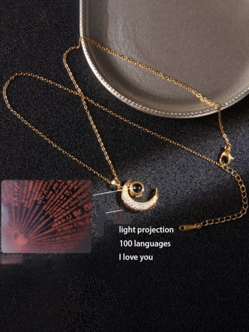 AOG Copper Glass Stone Moon Trend Projection 100 languages I Iove You Necklace 1