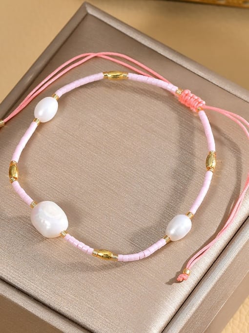 YOUH Brass Freshwater Pearl Geometric Dainty Handmade Weave Bracelet 1