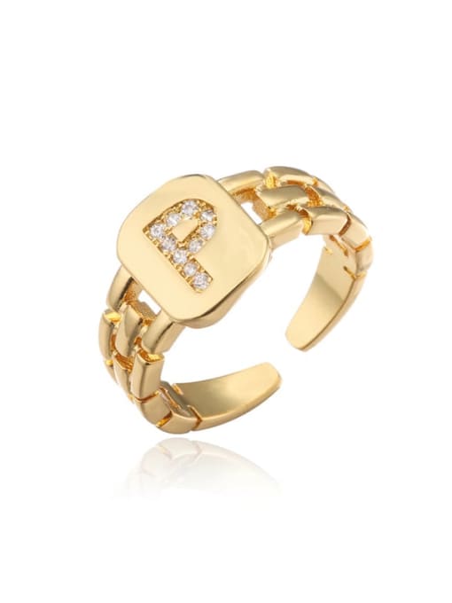P Brass Cubic Zirconia Letter Vintage Band Ring