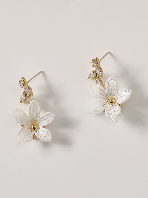 14K golden bright color flowers Brass Enamel Flower Cute Drop Trend Korean Fashion Earring