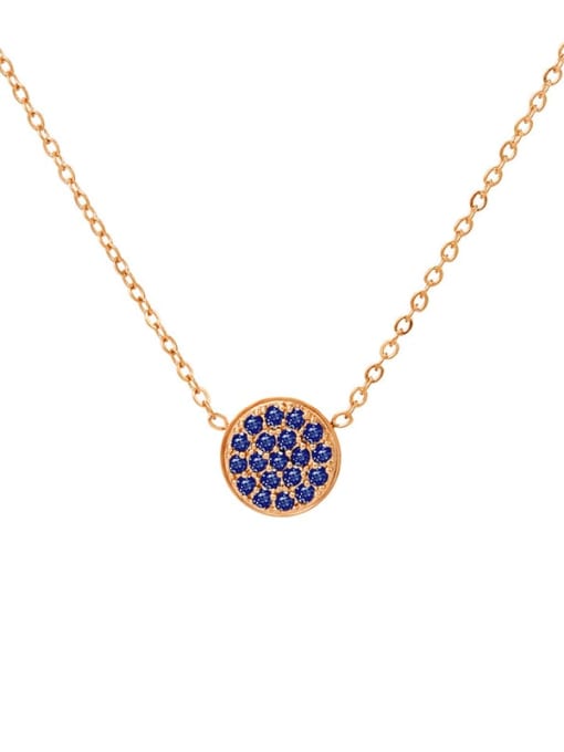 September Royal Blue Rose Gold Stainless steel Cubic Zirconia Round Minimalist Necklace