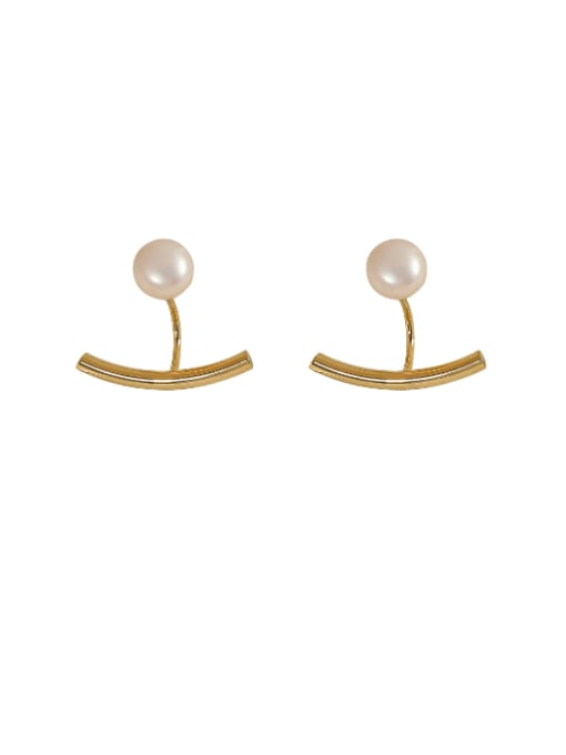HYACINTH Brass Imitation Pearl Smiley Minimalist Stud Earring 0