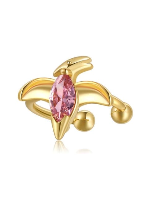 Pink flying dragon Brass Cubic Zirconia Multi Color  Dinosaur Cute Stud Earring