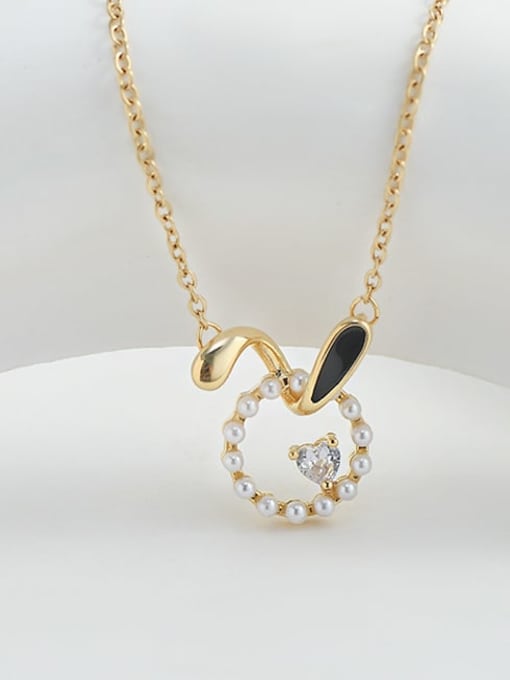 xl63894 gold Brass Imitation Pearl Rabbit Minimalist Necklace