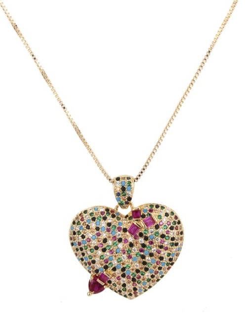 Gold plated color zircon Brass Cubic Zirconia Heart Dainty Necklace