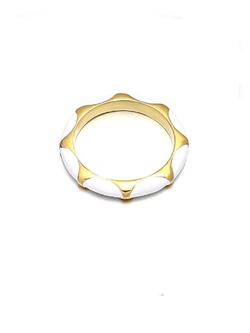 White Dropping Oil Brass Enamel Geometric Trend Band Ring