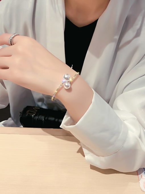 Golden Bracelet Zinc Alloy Imitation Pearl White Geometric Trend Choker Necklace