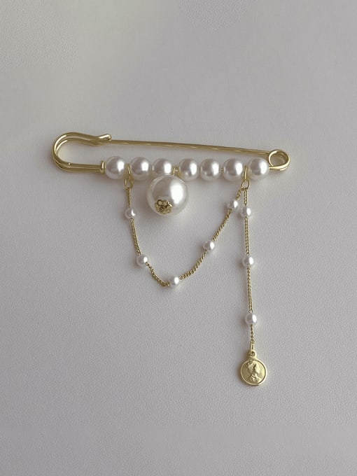 ZRUI Brass Imitation Pearl Tassel Minimalist Brooch
