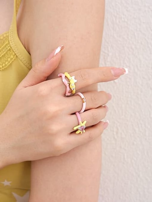 Five Color Brass Enamel Geometric Trend Stackable Ring 1