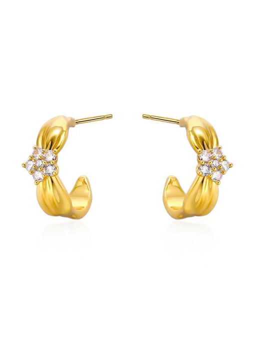 18K gold Brass Cubic Zirconia Geometric Minimalist Stud Earring