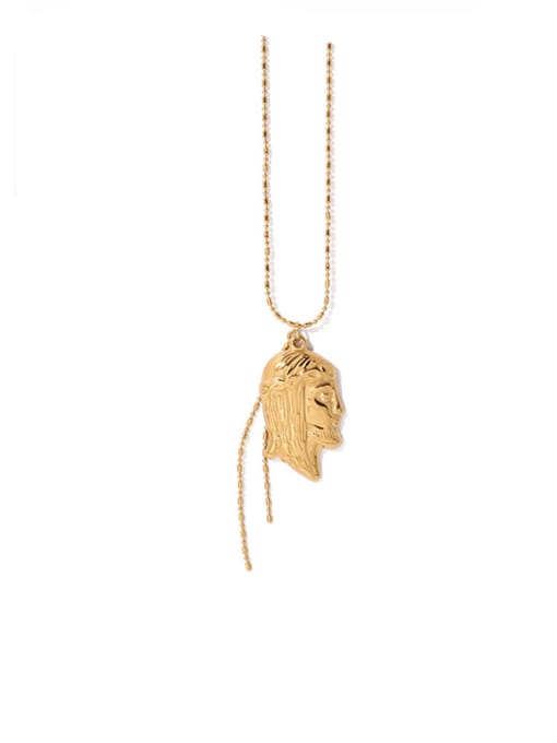golden Brass Irregular Portrait Pendant Hip Hop Long Strand Necklace