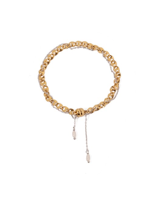 golden Brass Imitation Pearl Geometric Hip Hop Link Bracelet