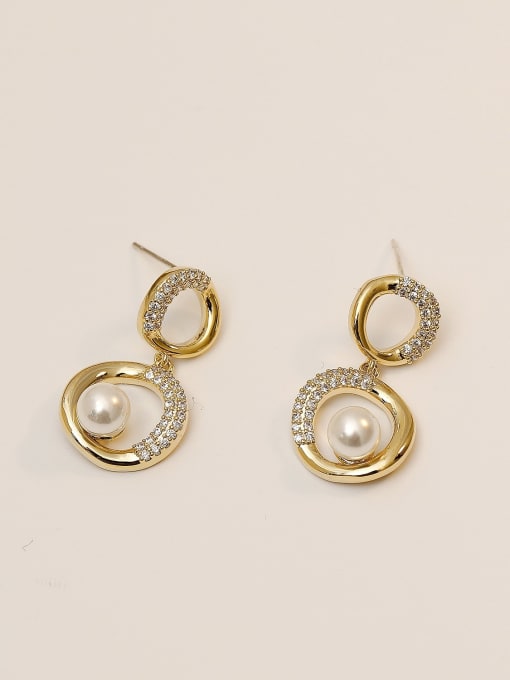 14K gold Brass Imitation Pearl Geometric Vintage Drop Trend Korean Fashion Earring