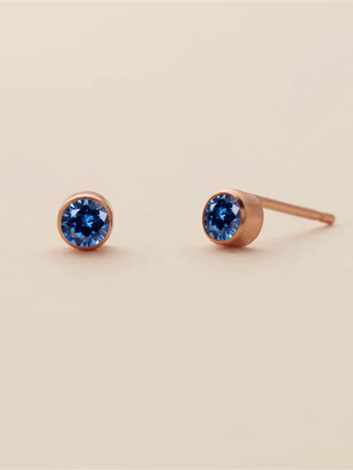 September Blue Rose Gold Stainless steel Birthstone Geometric Minimalist Stud Earring