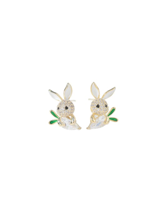 YOUH Brass Cubic Zirconia Rabbit Dainty Stud Earring 0