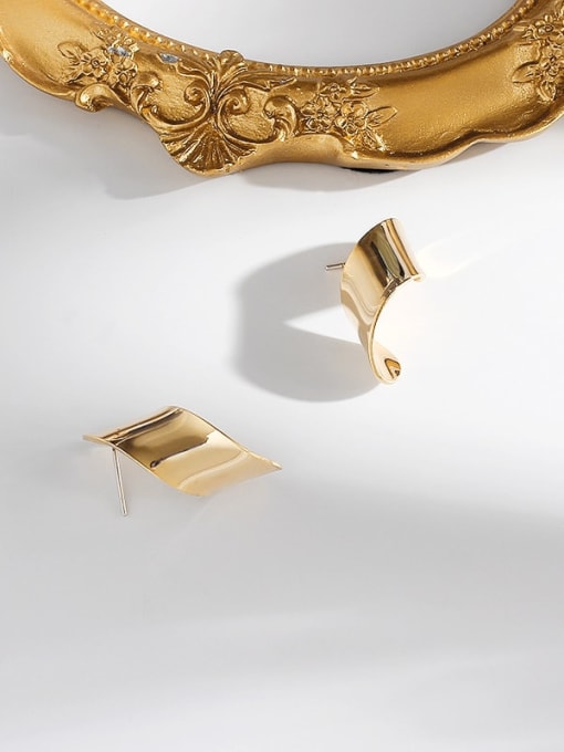 gold Copper  Smooth Irregular Minimalist Stud Trend Korean Fashion Earring
